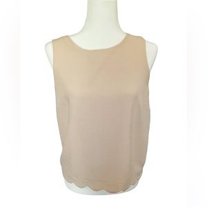 Monteau women wide strap tank top, beige color size medium, scalloped hem